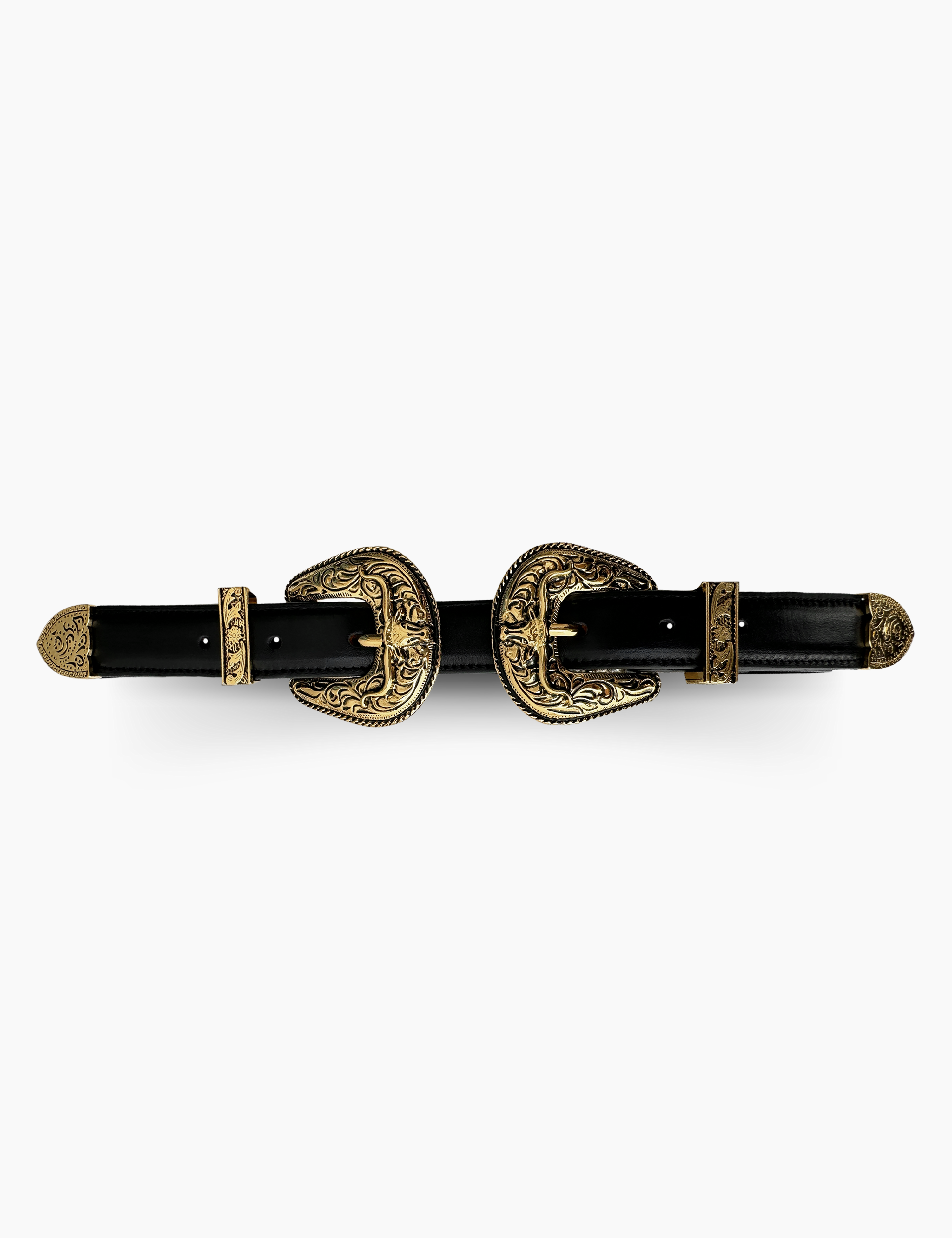 Mini Western Double Buckle Black Gold