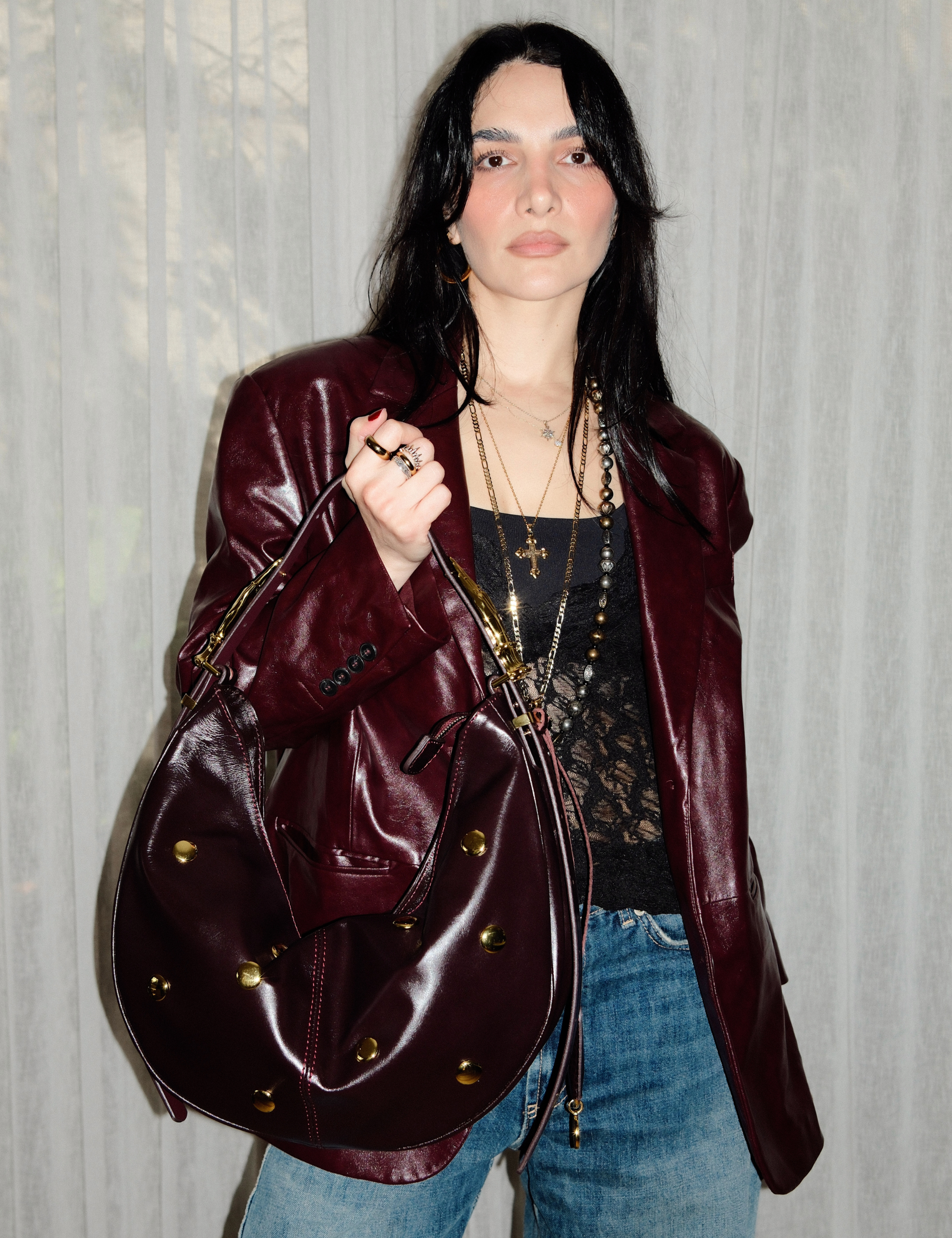 The Maxi Hobo Studded Gilded Lure Bag Black Cherry