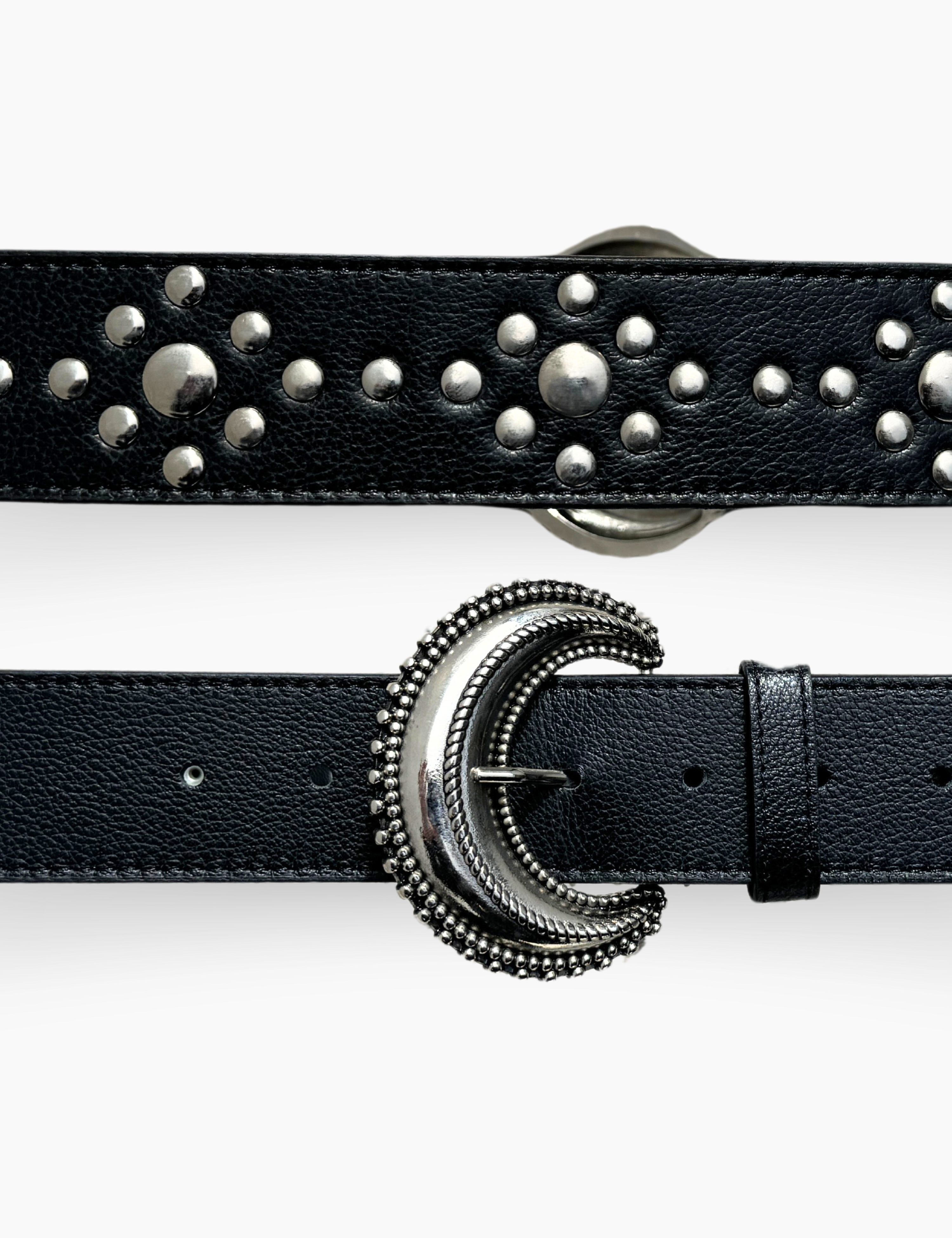 Boheme Studded Belt Black Silver